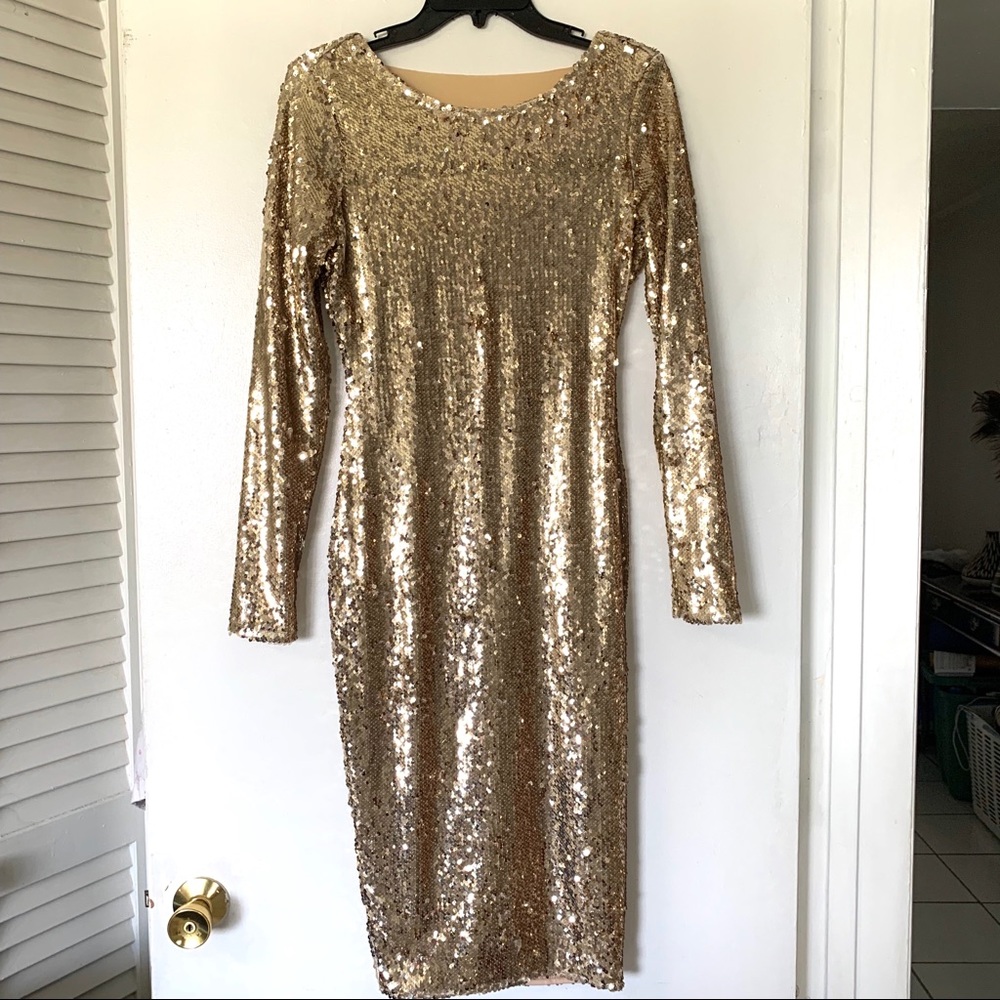 Gold Long Sleeve Bodycon Dress